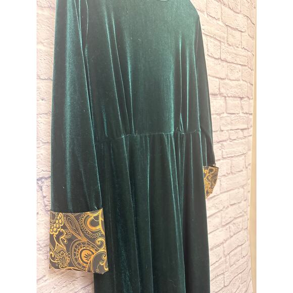 Shein Curve Emerald Green Gold Crushed "Velvet" Long Sleeve Maxi Dress SZ 2XL - Picture 2 of 4